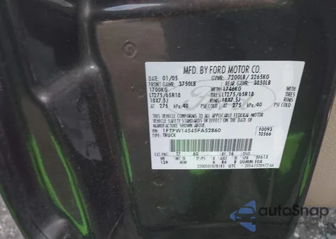 2005 Ford F-150 Fx4/Lariat/Xlt из США, поврежденный, VIN 1FTPW14545FA52860